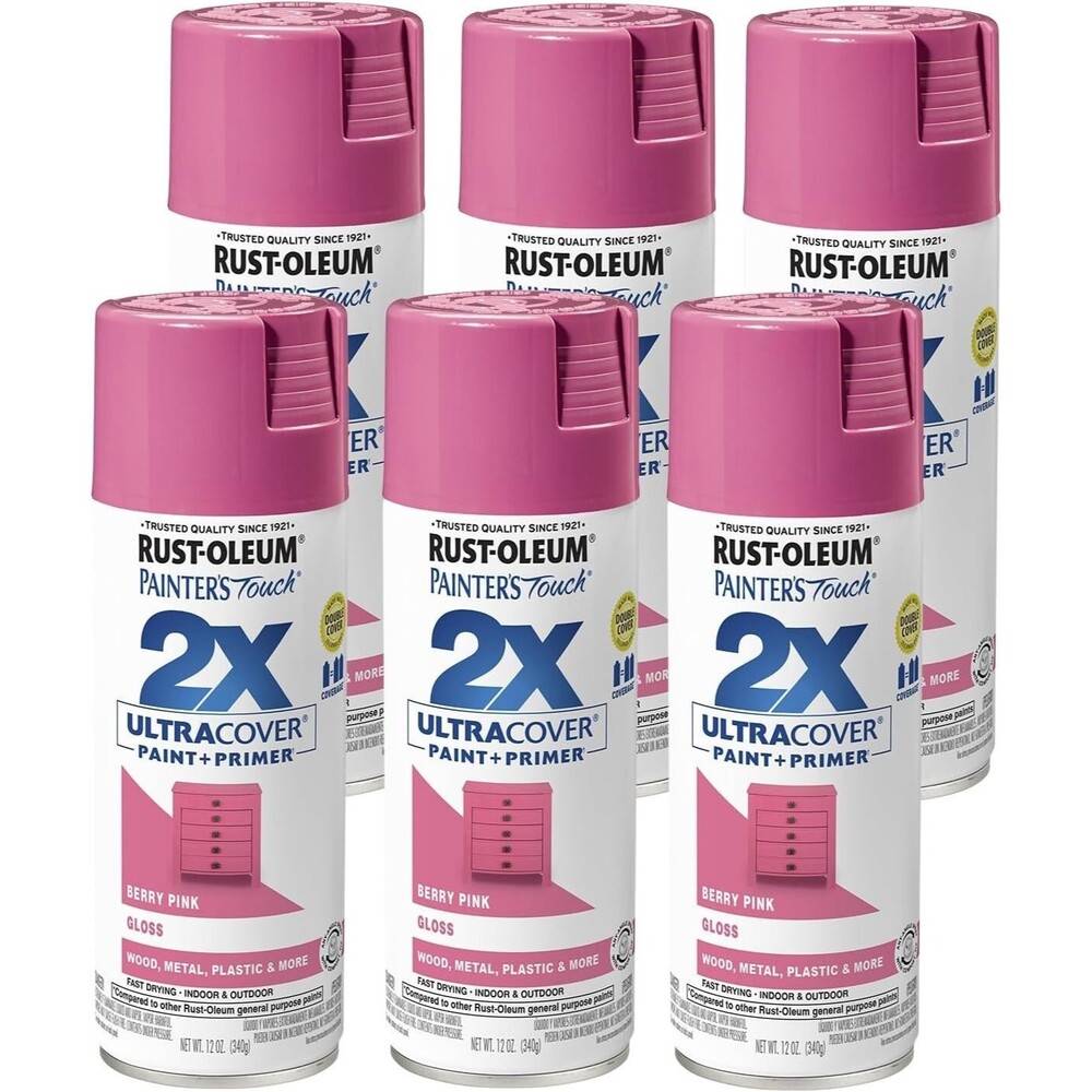 Rust-Oleum Gloss Berry Pink 6 Pack 12oz 2X Ultra Cover Spray Paint Paint/Primer